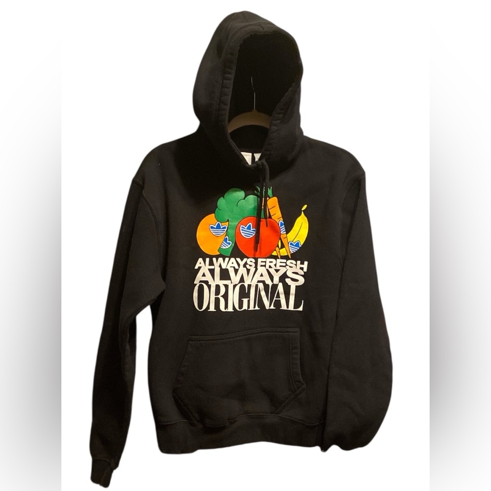 Adidas Black Hoodie with Colorful Fruit and veggie Graphic - Picture 1 of 2
